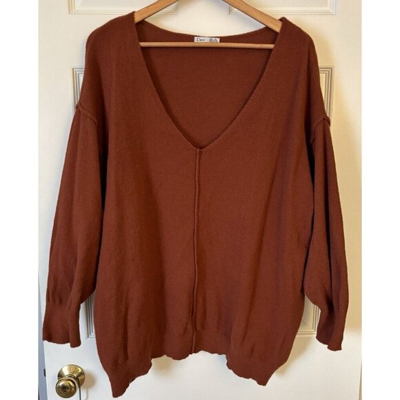 DEX V-Neck Drop-Shoulder Sweater Rust Womens 2X Plus Size Oversized - Picture 1 of 3